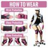 NHH Skateboard Knee Pads Set - 6 In 1 Protective Gear Set Knee Pads Elbow Pads and Wrist Guards for Kids Youth Adults Men and Women (Pink, Medium) - Image 3