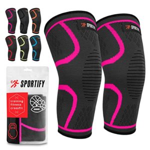 2 Pack Compression Knee Sleeves - Knee Braces For Knee Pain Women - SPORTIFY - Knee Compression Sleeves Men - Knee Pads Volleyball Women - Acl Knee Brace - Best Knee Brace For Meniscus Tear - Rodilleras Para Gym - Rodilleras Para Dolor De Rodillas - Knee Support For Men - Gym Accessories For Women (PINK/BLACK MEDIUM)