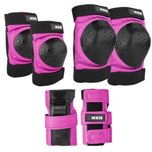 NHH Skateboard Knee Pads Set - 6 In 1 Protective Gear Set Knee Pads Elbow Pads and Wrist Guards for Kids Youth Adults Men and Women (Pink, Medium)