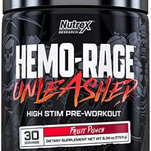 Nutrex Research Hemo-Rage Extreme High Stim Pre Workout Powder | Insane Lasting Energy, Focus, Endurance & Pump Booster Preworkout Supplement | Fruit Punch 30 Servings