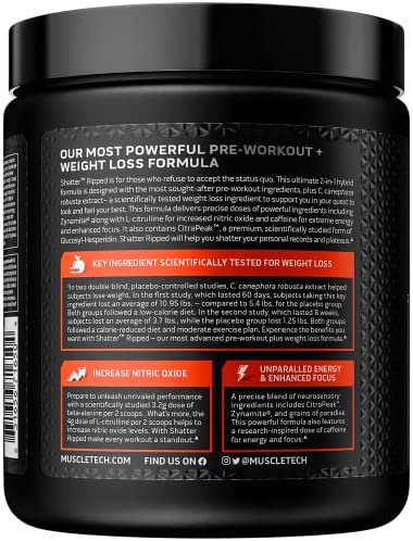 MuscleTech Pre Workout + Weight Loss Shatter Ripped Pre-Workout | Pre Workout for Men & Women | PreWorkout Energy Powder Drink Mix | Energy + Weight Loss Formula | Rainbow Candy (40 Servings) - Image 3