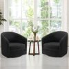 MEDIMALL Upholstered Swivel Barrel Chair, Round Velvet Accent Chair with Ergonomic Wing Back & Armrests, Leisure Sofa Chair with Metal Chaise for Home, Club, Office, Black - Image 9