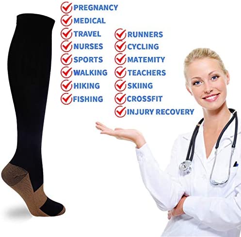 Double Couple 7 Pairs Copper Compression Socks for Men Women 20-30 mmHg Knee High Stockings - Image 3