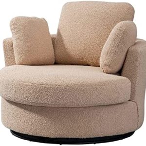 Neylory 42.2" W Swivel Barrel Chair, Teddy Boucle Swivel Single Sofa with 3 Pillows, 360 Degree Modern Round Circle Swivel Accent Lounger Armchair Chairs for Living Room Bedroom (Light Camel)