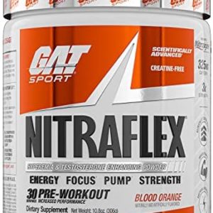 GAT Sport Nitraflex Advanced Pre-Workout Powder, Increases Blood Flow, Boosts Strength and Energy, Improves Exercise Performance, Creatine-Free (Blood Orange, 30 Servings)
