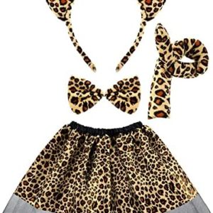 4 Pieces Costume Set Include Ears Headband Bow Tie Tutu Skirt Costume Kit for Kids Dress Cosplay Party Accessories