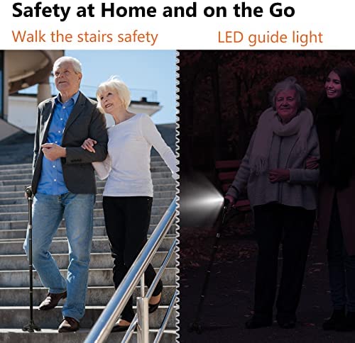 KAKICLAY Folding Walking Cane with LED Light for Men & Women, Foldable Lightweight Heavy Duty Aluminum Walking Stick for Seniors & Adults - Image 6