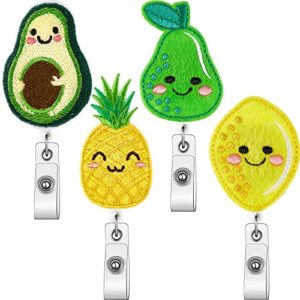 4 Pieces Retractable Badge Reel Retractable Badge Holder with Swivel Alligator Clip Felt Embroidered ID Badge Reel for Nurse Badge Reel for Doctor Office Worker (Cute Style)