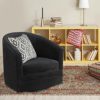 MEDIMALL Upholstered Swivel Barrel Chair, Round Velvet Accent Chair with Ergonomic Wing Back & Armrests, Leisure Sofa Chair with Metal Chaise for Home, Club, Office, Black - Image 2
