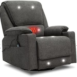YOCONYO Swivel Rocker Recliner with Massage and Heated Functions, Living Room Chair with Remote Control, Two Cup Holders Dark Gray