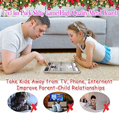 Fast Sling Puck Game, Puck Sling Game, Slingshot Table Hockey Puck Board Game for Kids&Adults Family (17x10in Metal Board)-Birthday Gifts - Image 3