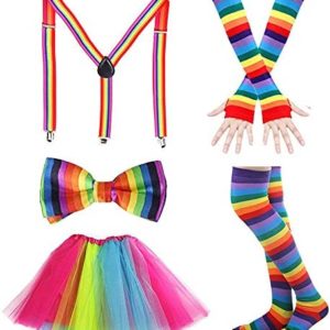 80s Costume Accessories Set Women Fancy Dress Tutu Leg Glove Necklace Headband Earring Glasses