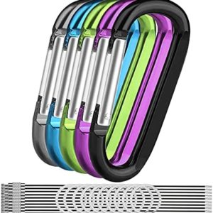 Michael Josh 5PCS Carabiner Caribeaner Clip, 3" Large Aluminum D Ring Shape Carabeaner with 5PCS Keyring Keychain Hook(Multi-Color)