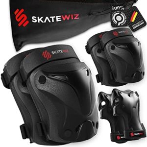SKATEWIZ Skate Pads - Knee and Elbow Pads & Wrist Guards for Roller Skating [6pc] Climate Neutral Skating Protective Gear Adult and Kids - Roller Skate Pads