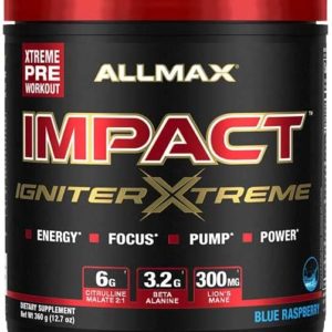 ALLMAX Nutrition - Impact Igniter Extreme Pre Workout Powder - with Citrulline Malate, Beta - Alanine, Caffeine, Taurine, and, Betaine anhydrous (Blue Raspberry)