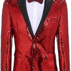 Coofandy Men's Shiny Sequins Suit Jacket Blazer One Button Tuxedo for Party,Wedding,Banquet,Prom