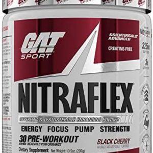 GAT Sport Nitraflex Advanced Pre-Workout Powder, Increases Blood Flow, Boosts Strength and Energy, Improves Exercise Performance, Creatine-Free (Black Cherry, 30 Servings)