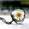 Large Handmade Glass Heart with Real Dry Pressed Daisy, Mother's Day Gift Jewelry, April Birth Flower, Long Chain Necklace - Image 3