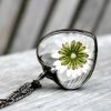 Large Handmade Glass Heart with Real Dry Pressed Daisy, Mother's Day Gift Jewelry, April Birth Flower, Long Chain Necklace - Image 4