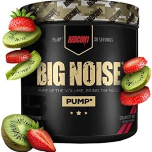 REDCON1 Big Noise Non-Stim Pre Workout - Pump, Muscular Endurance + Focus Enhancing Caffeine Free Pre Workout Powder - Keto Friendly Workout Powder for Faster Gains (Strawberry Kiwi, 30 Servings)