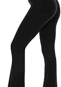 Sundwudu Black Flare Yoga Pants for Women - Soft High Waist Bootcut Leggings Tall & Long Palazzo Pants for Women