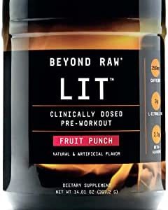 BEYOND RAW LIT | Clinically Dosed Pre-Workout Powder | Contains Caffeine, L-Citruline, and Beta-Alanine, Nitrix Oxide and Preworkout Supplement | Fruit Punch | 30 Servings
