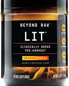 BEYOND RAW LIT | Clinically Dosed Pre-Workout Powder | Contains Caffeine, L-Citruline, and Beta-Alanine, Nitrix Oxide and Preworkout Supplement | Orange Mango | 30 Servings