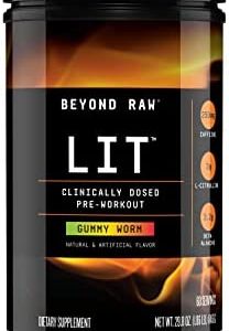 BEYOND RAW LIT | Clinically Dosed Pre-Workout Powder | Contains Caffeine, L-Citruline, and Beta-Alanine, Nitrix Oxide and Preworkout Supplement | Gummy Worm | 60 Servings