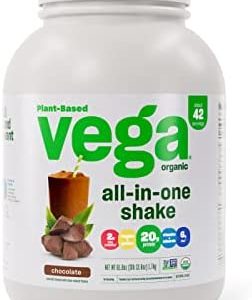 Vega Organic All-in-One Vegan Protein Powder Chocolate (42 Servings) Superfood Ingredients, Vitamins for Immunity Support, Keto Friendly, Pea Protein for Women & Men, 3.7 lbs (Packaging May Vary)