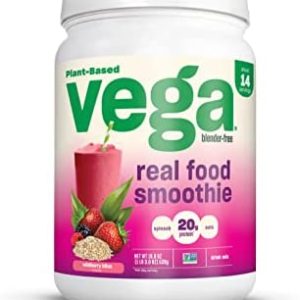 Vega Real Food Smoothie, Wildberry Bliss, Vegan Protein Powder, 20g Plant Based Protein, No Blender Required, Gluten Free, Non GMO, Pea Protein for Women and Men, 1.30 Pounds (14 Servings)