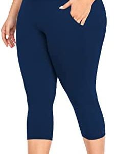 MOREFEEL Capri Plus Size Leggings for Women with Pockets-Stretchy XL-4XL Tummy Control High Waist Workout Black Yoga Pants