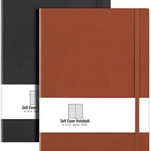 B5 College Ruled Notebook Softcover Journals (2-Pack)- AHGXG Large Composition Notebook 7.6 x 10 inch with Thick 100gsm Lined Paper, Total 408 Numbered Pages, Black Brown