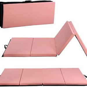 CL.HPAHKL 4-Fold Gymnastics Mats 6'x4'x2" Thick Tumbling Mats Exercise Mat with Carrying Handles Lightweight Pu Leather Gymnastics Panel Mat for Stretching Yoga Aerobics Home Exercise(Pink)