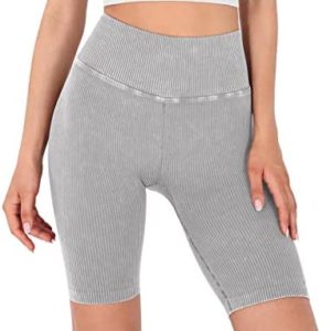 ODODOS Seamless Yoga Shorts for Women, High Waist Butt Lifting Acid Washed Ribbed Workout Gym Running Biker Shorts