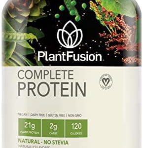 PlantFusion Complete Vegan Protein Powder - Plant Based Protein Powder With BCAAs, Digestive Enzymes and Pea Protein - Keto, Gluten Free, Non-Dairy, No Sugar, Non-GMO - Natural-No Stevia 1.85 lb