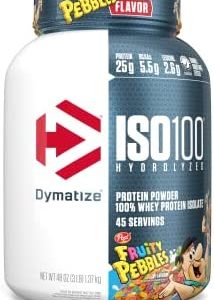 Dymatize ISO100 Hydrolyzed Protein Powder, 100% Whey Isolate , 25g of Protein, 5.5g BCAAs, Gluten Free, Fast Absorbing, Easy Digesting, Fruity Pebbles, 3 Pound