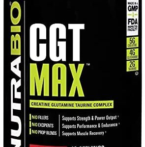 NutraBio CGT-MAX Powder- Creatine, Glutamine and Taurine to Support Muscle Recovery and Strength - 40 Servings - Tropical Fruit Punch