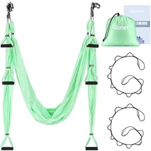 Gonex Aerial Yoga Swing Set, Trapeze Hammock Sling, Antigravity Inversion Ceiling Hanging Include Daisy Chain, Carabiner, Post Guide for Beginners Relax Relieve Back Pain