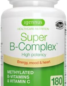 Super B-Complex – Methylated Sustained Release B Complex & Vitamin C, Folate & Methylcobalamin, Vegan, Energy, Heart & Brain Function, 180 Small Tablets