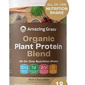 Amazing Grass Organic Plant Protein Blend: Vegan Protein Powder, New Protein Superfood Formula, All-In-One Nutrition Shake with Beet Root, Rich Chocolate, 18 Servings