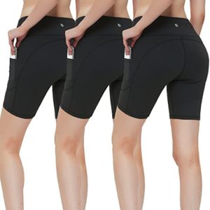 CAMBIVO Biker Shorts for Women with Pockets, High Waist Yoga Shorts, 8" Tummy Control for Running Workout Athletic Shorts