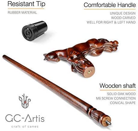 GC-Artis Horse Wood Carved Walking Stick Handle Wooden Walking Cane for Men Women Gentleman 36” - Image 2