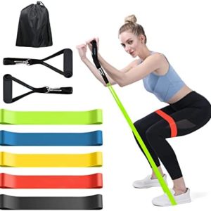XonyiCos Exercise Resistance Bands Set for 5 Natural Latex Workout Bands with Handles for Working Out | Suitable for Pilates, Stretching, Physical Therapy, Yoga, Work from Home Fitness