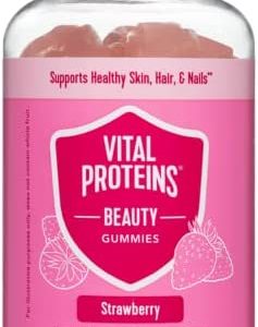 Vital Proteins Beauty Gummies, 2500mcg Biotin, Vitamin A, Zinc Supplement, Helps Supporth Healthy Hair, Skin, and Nails, 60 ct, 30-Day Supply, Strawberry Flavor