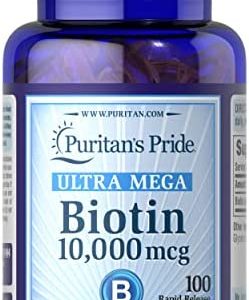 Puritan's Pride Biotin 10000 Mcg, Helps Promote Skin, Hair and Nail Health, Softgels 100 Count