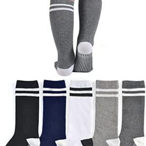 EPEIUS Knee High Socks with Non-Slip Grip Toddller Athletic Stripe Team Tube Socks Kids Boys Girls 5-Pack