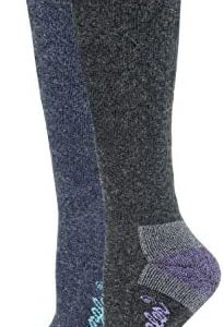 Wrangler Ladies Angora Blend Cushioned Knee High Boot Socks 2 Pair (Charcoal/Denim, Women's Shoe Size 6-9 - Sock Size Medium)