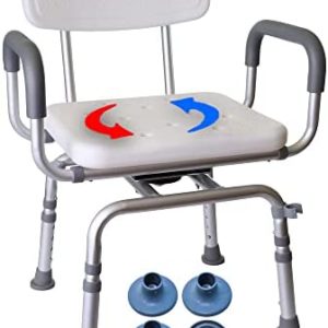 360 Degree Heavy Duty Swivel Shower Chair with Armrests and Back Support, Shower Chair for Inside Shower, Tub Transfer Bench, Shower Stool&Bath Chair(RightHand Handle)