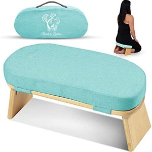 Monk & Llama Meditation Bench - Foldable, Ergonomic, Bamboo Kneeling Stool with Extra Thick Comfortable Cushion — Perfect Seiza Meditation Chair for Prayer & Travel - Deeper, Longer & Enjoyable Floor Meditation Sessions