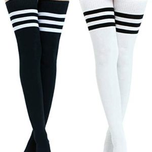 Kayhoma Extra Long Cotton Stripe Thigh High Socks Over the Knee High Plus Size Stockings